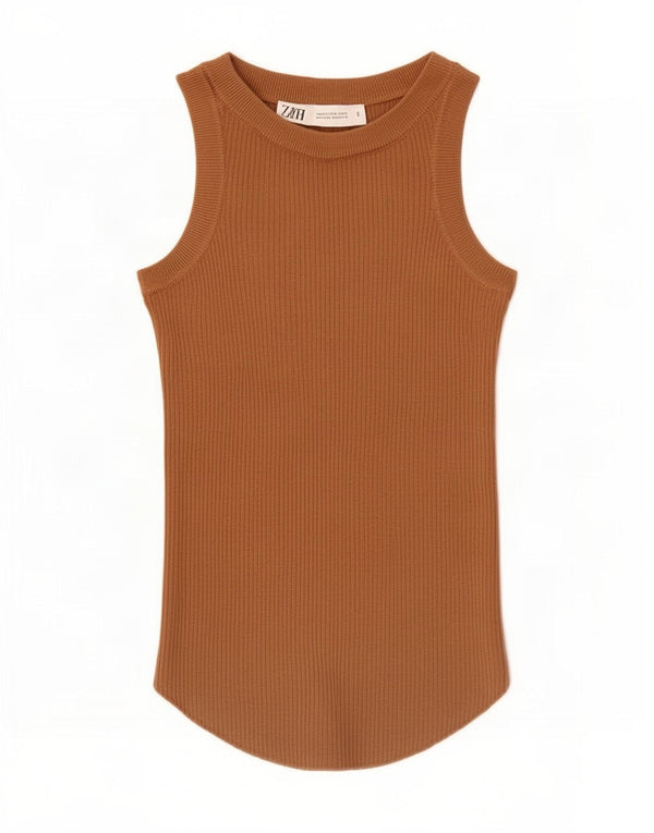 Colete feminino Zara UK 4 XS marrom viscose