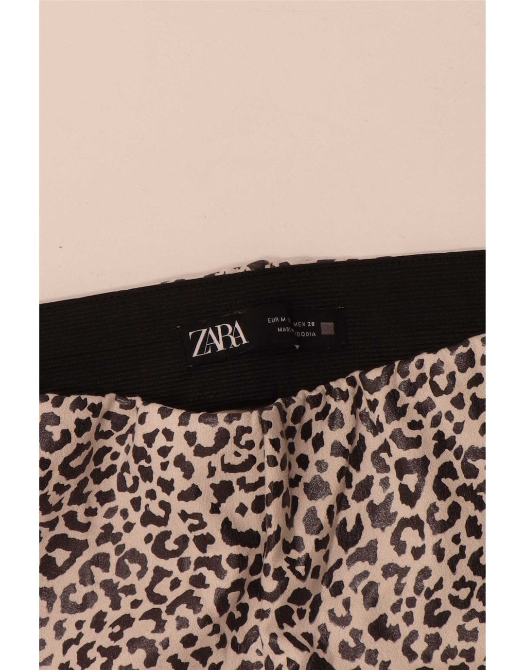 Zara Leggings feminino UK 12 poliéster bege médio com estampa animal