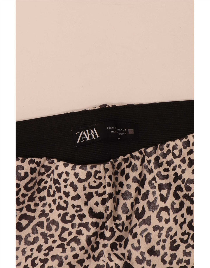 Zara Leggings feminino UK 12 poliéster bege médio com estampa animal