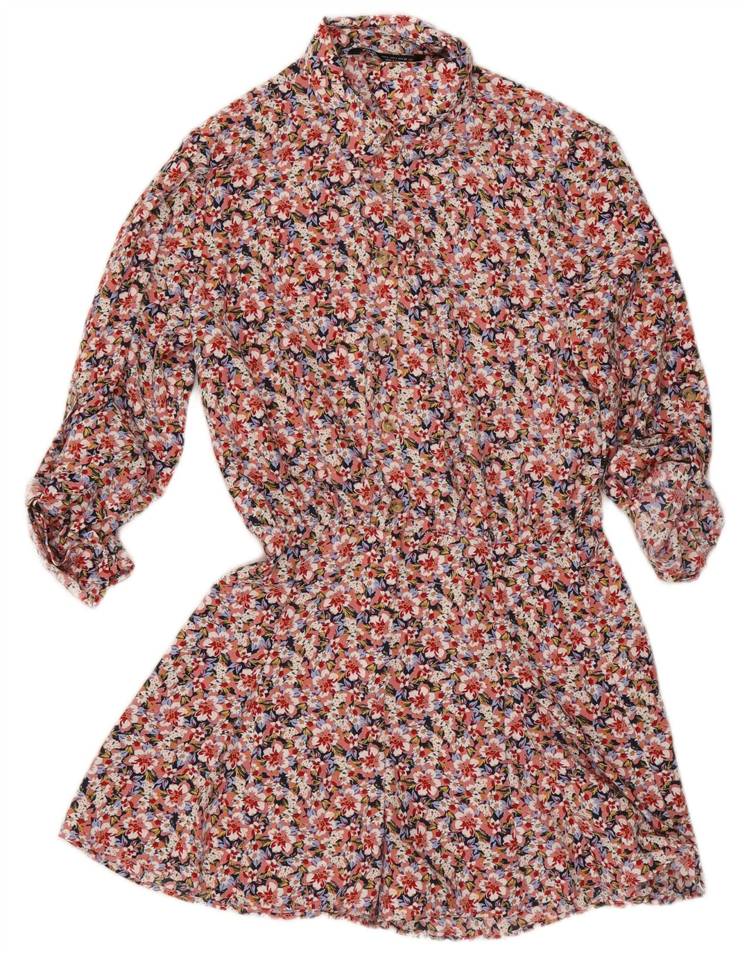 Macacão feminino de manga comprida Zara UK 10 pequeno poliéster floral multicolorido