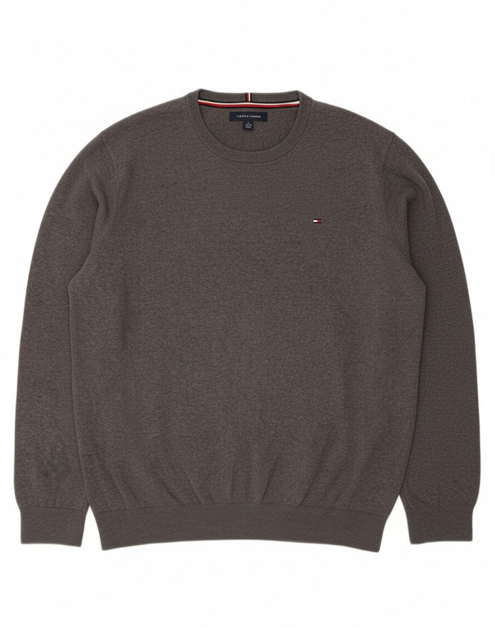 TOMMY HILFIGER Suéter masculino com gola redonda XL algodão cinza