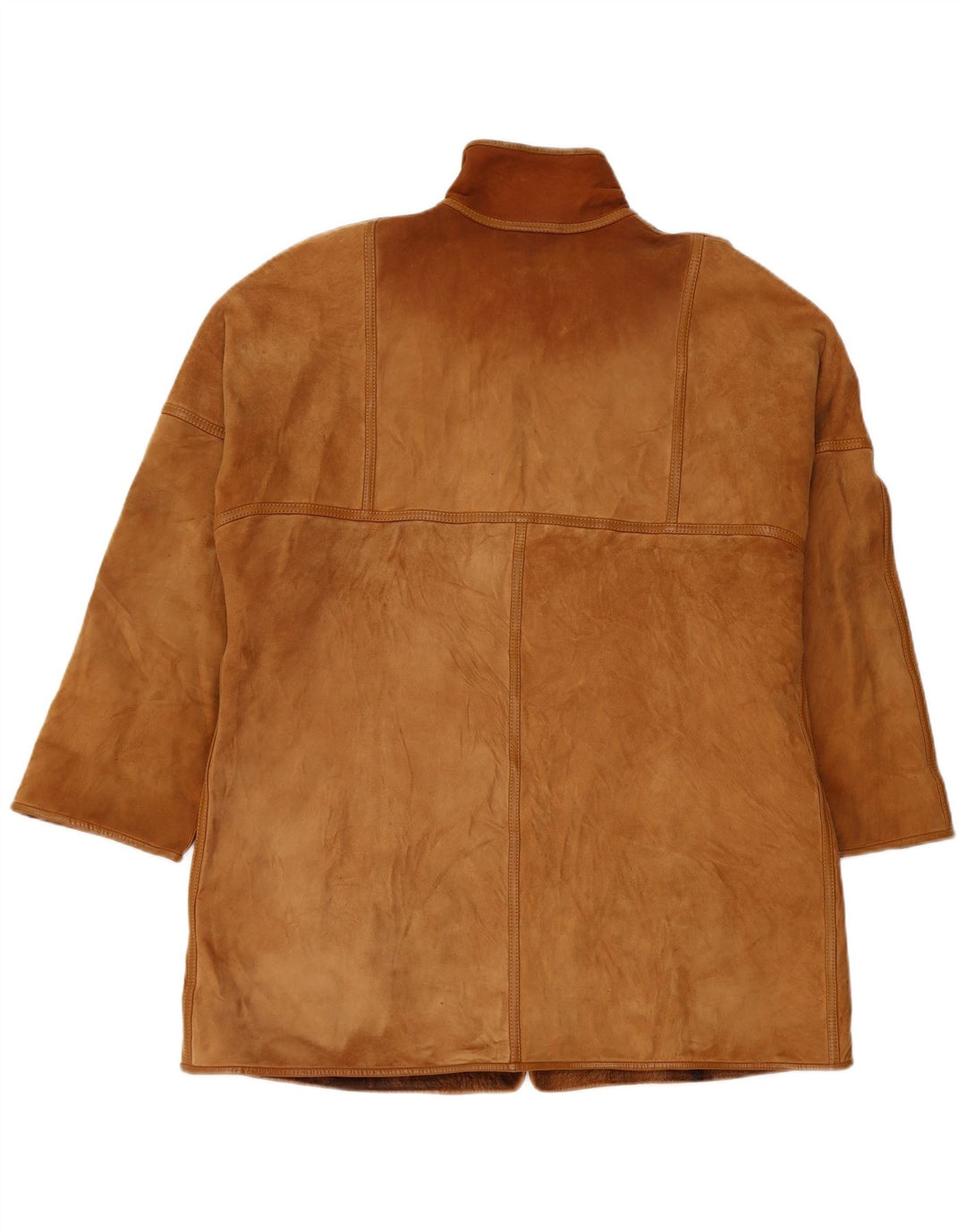 Jaqueta feminina vintage de shearling de grandes dimensões IT 46 couro marrom grande