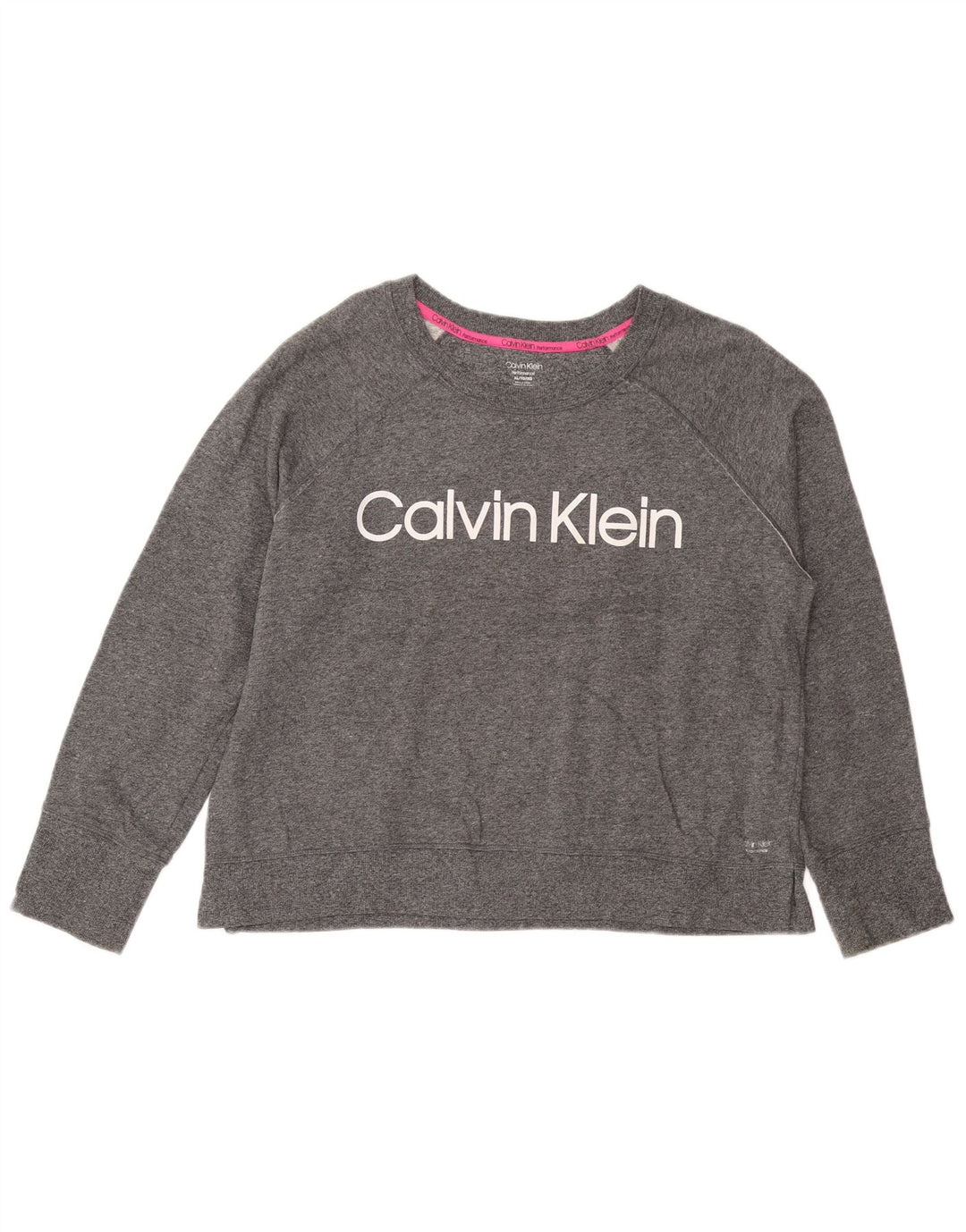 CALVIN KLEIN Suéter feminino cropped gráfico UK 18 XL cinza manchado