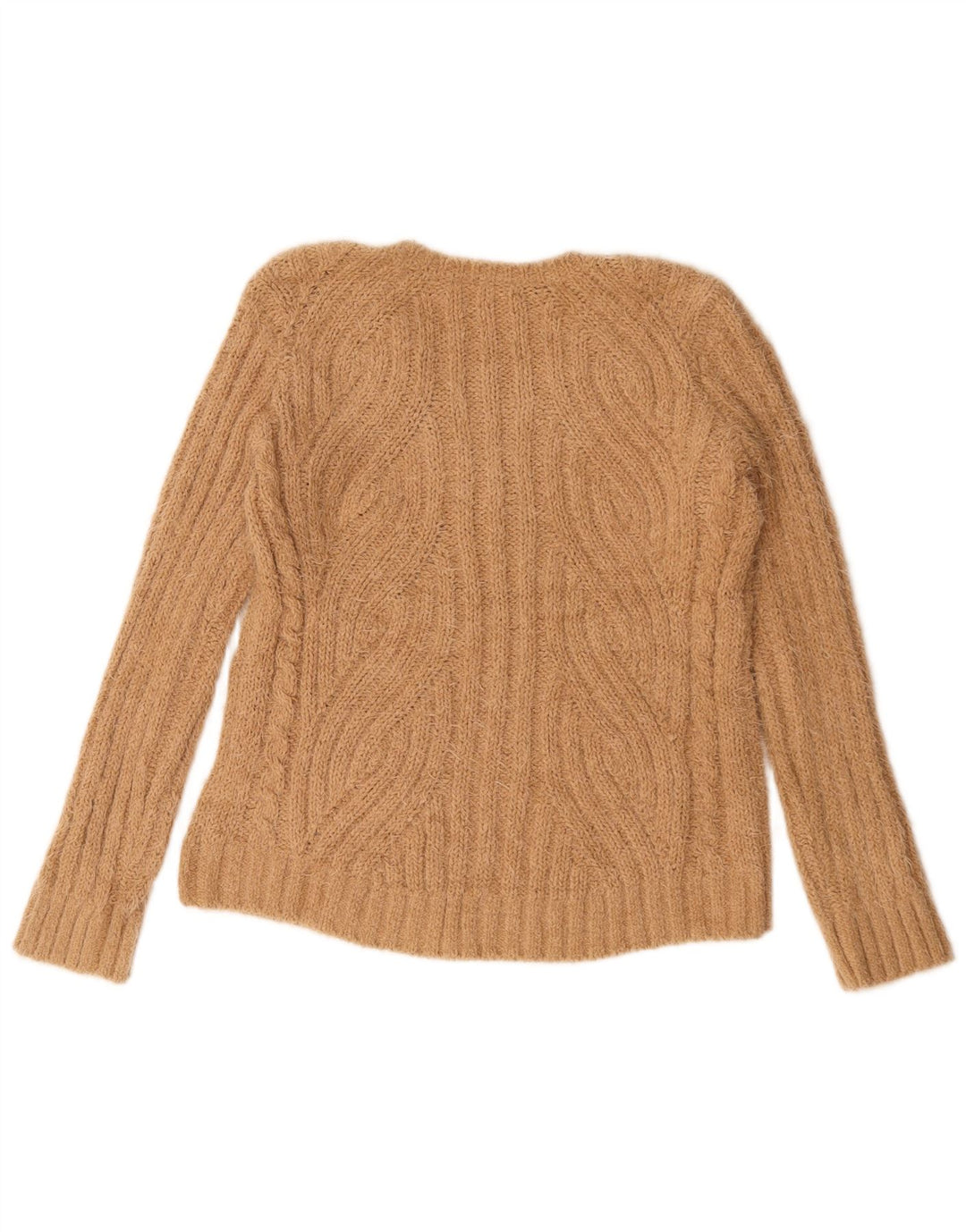 Suéter feminino Marks & Spencer com decote em V Reino Unido 14 poliéster bege médio