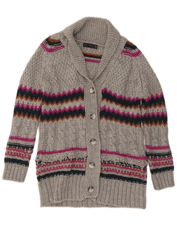 Suéter cardigã feminino Zara Longline Reino Unido 16 acrílico listrado cinza grande