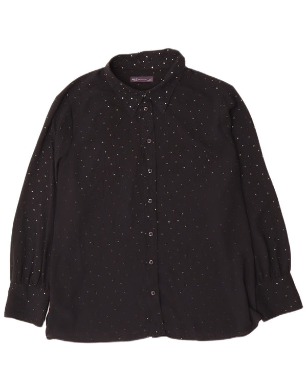 Blusa feminina Marks & Spencer Reino Unido 24 4XL poliéster manchado preto