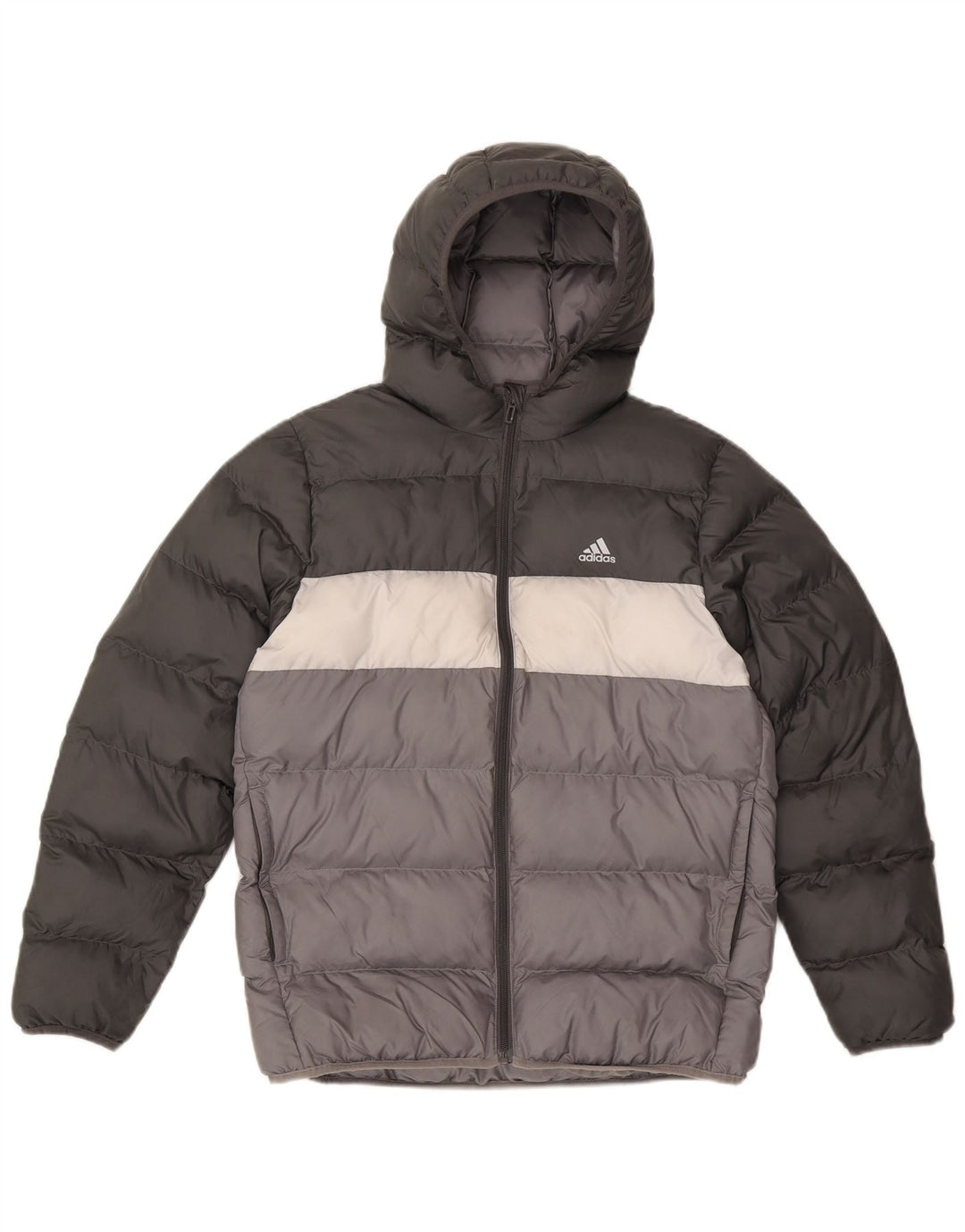 Jaqueta acolchoada com capuz Adidas meninos 13-14 anos cinza colorblock poliéster