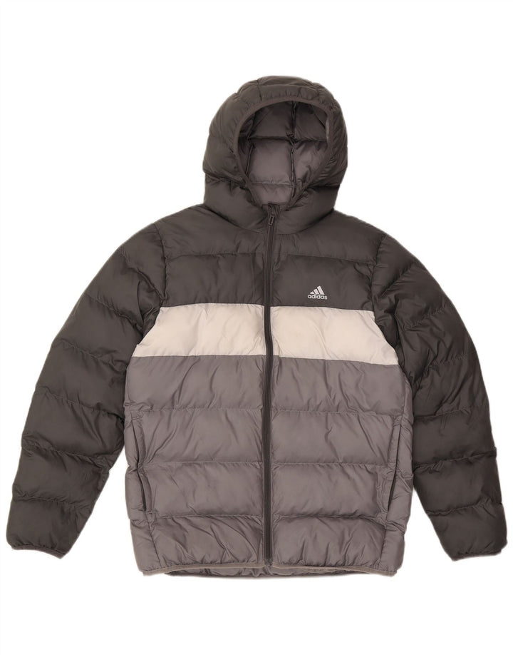 Jaqueta acolchoada com capuz Adidas meninos 13-14 anos cinza colorblock poliéster