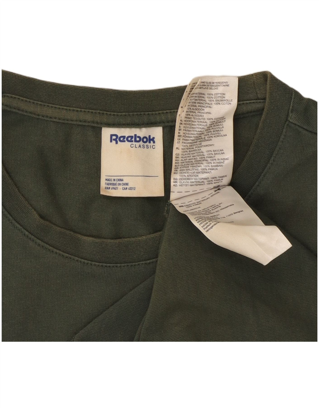 REEBOK Camiseta masculina clássica gráfica top pequeno algodão verde