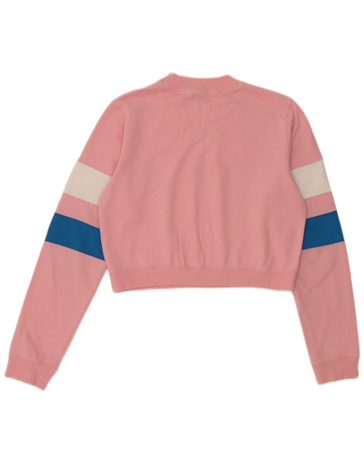 Champion moletom feminino cropped UK 14 bloco colorido rosa médio