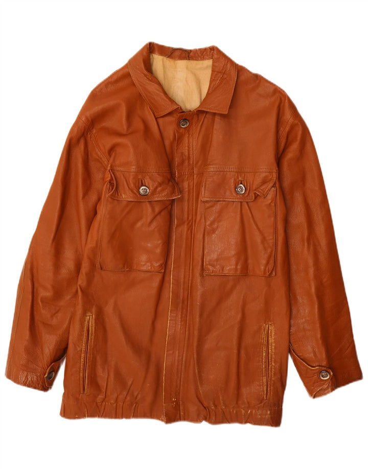 Jaqueta de couro masculina vintage Reino Unido 36 couro marrom pequeno