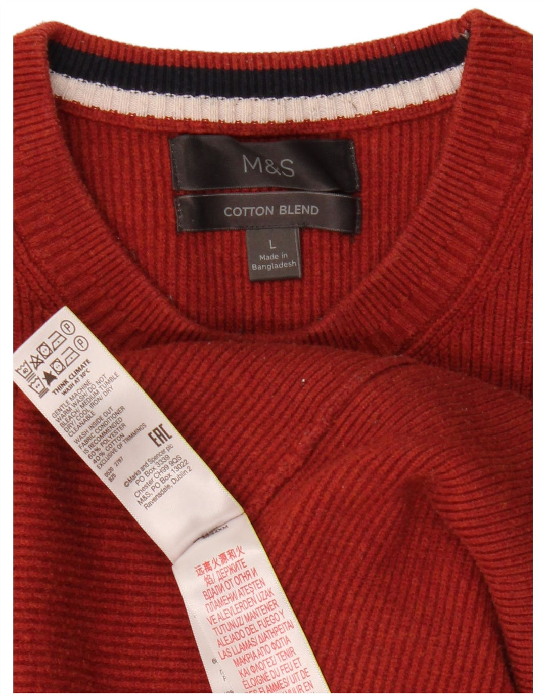 Suéter masculino Marks & Spencer com gola redonda, grande poliéster laranja