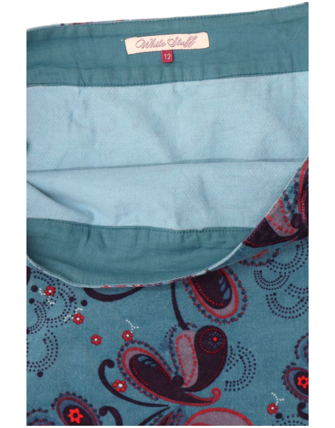 Saia reta feminina White Stuff Reino Unido 12 médio W32 azul paisley