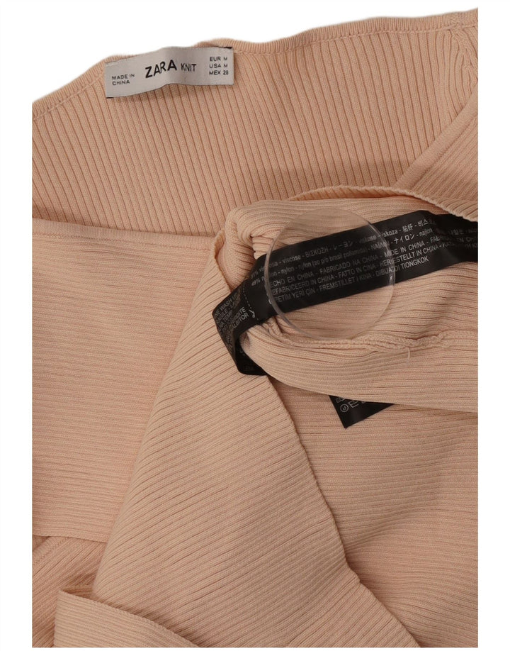 Zara Top feminino de manga comprida com ombros de fora UK 12 viscose bege médio