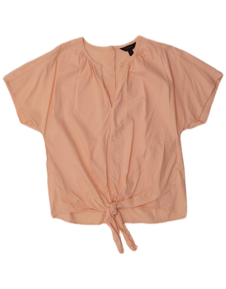Blusa feminina J. Crew com gravata frontal Reino Unido 14 algodão rosa médio
