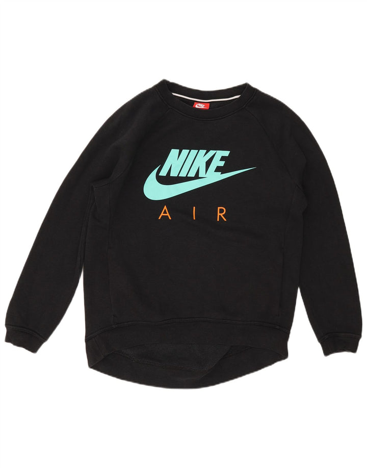 NIKE feminino oversized gráfico moletom jumper UK 10 pequeno algodão preto