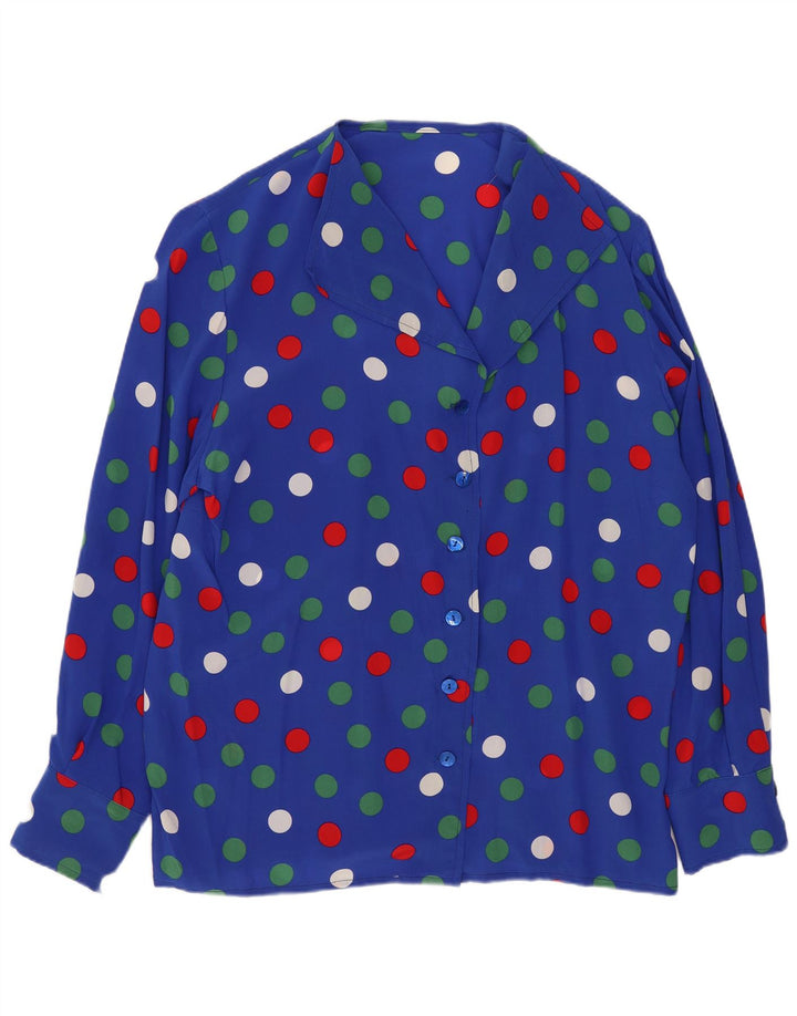 Blusa feminina vintage UK 14 grande manchada azul