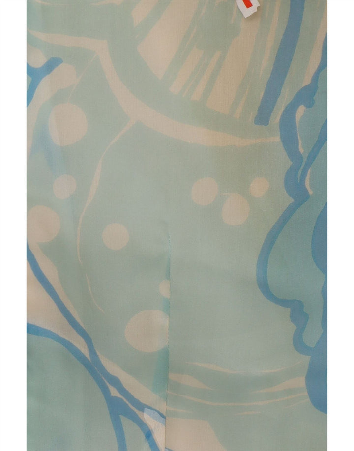 Vestido maxi feminino vintage de manga comprida UK 12 floral azul médio