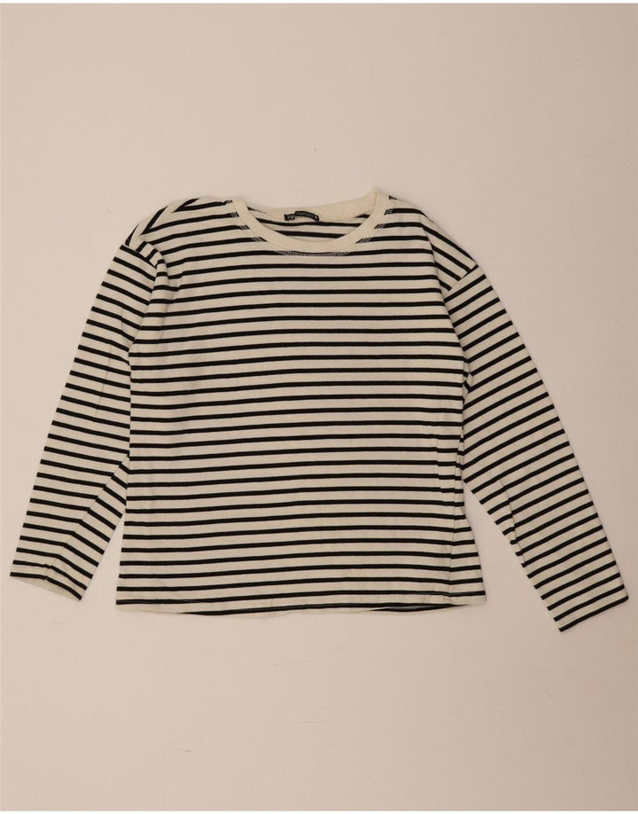 Top feminino Zara de manga comprida UK 14 listrado preto médio
