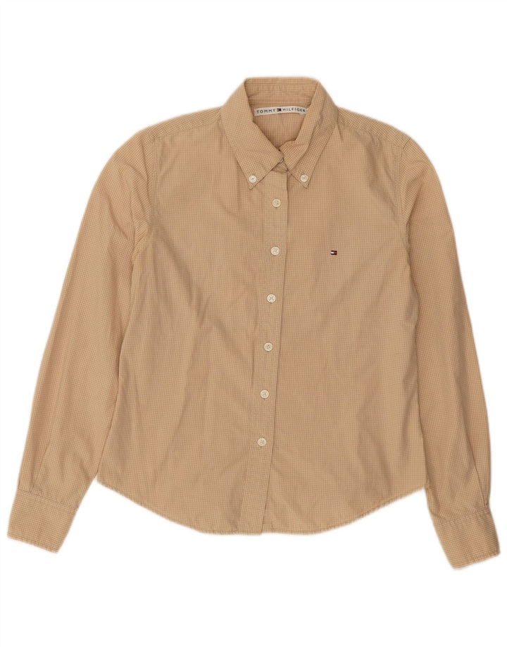 Camisa feminina TOMMY HILFIGER EUA 8 algodão xadrez bege médio