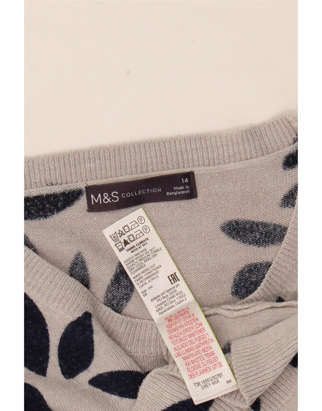 Suéter feminino Marks & Spencer com gola canoa Reino Unido 14 grande cinza