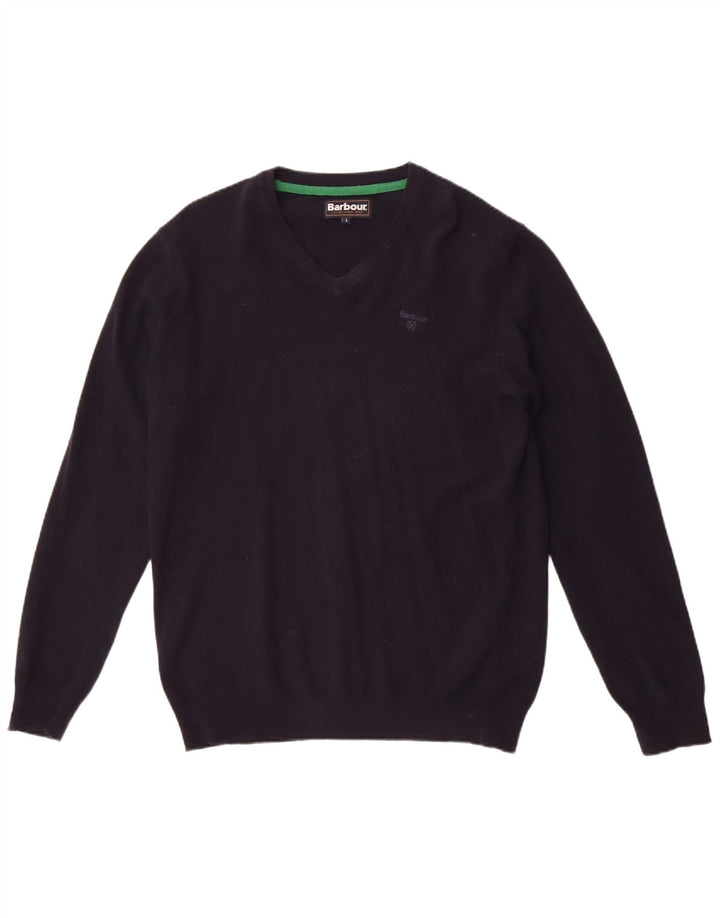 Suéter masculino Barbour com decote em V grande lã azul marinho