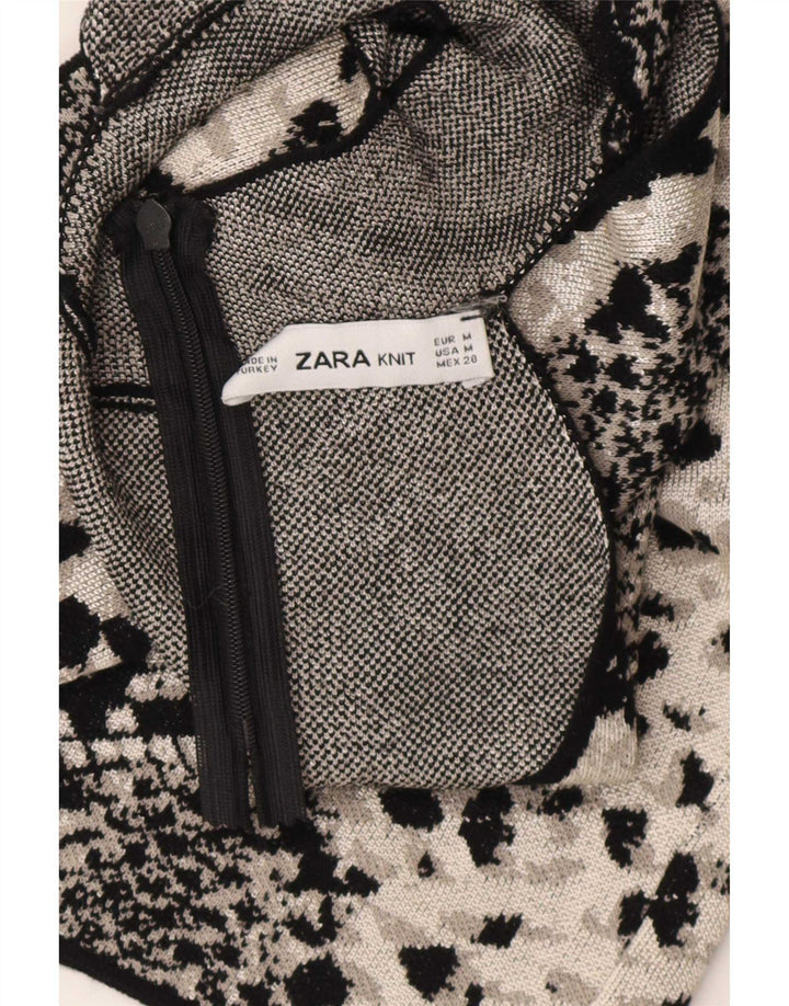 Top feminino Zara Halter UK 12 médio preto com estampa animal