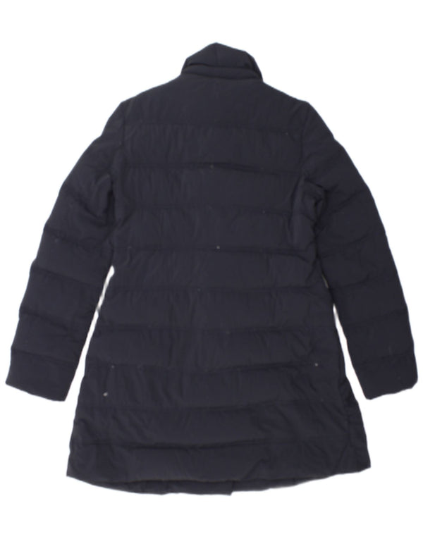 Casaco acolchoado feminino Aspesi com peito duplo UK 10 pequeno azul marinho poliamida