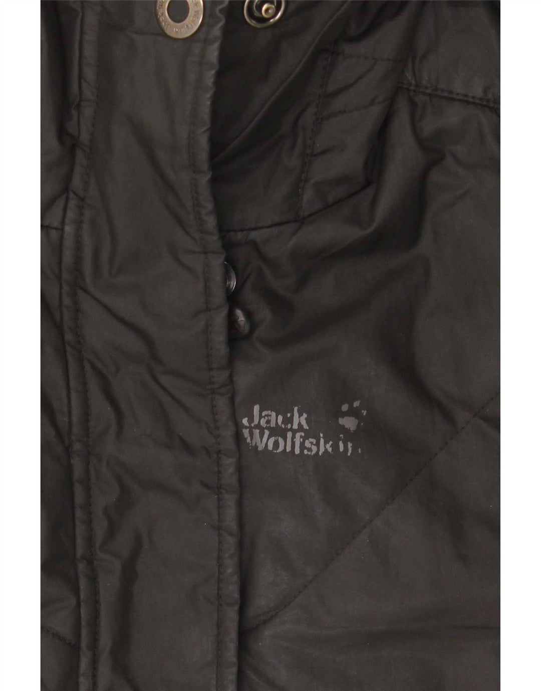 Casaco acolchoado com capuz feminino Jack Wolfskin Reino Unido 10 pequeno poliéster preto