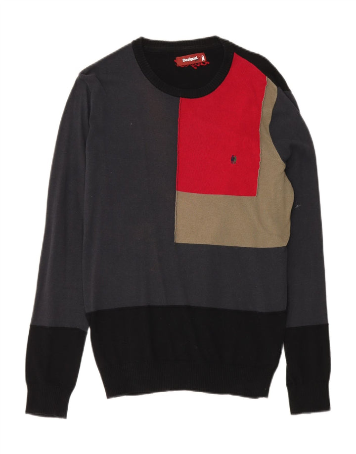 Suéter masculino Desigual com gola redonda, algodão colorblock preto médio