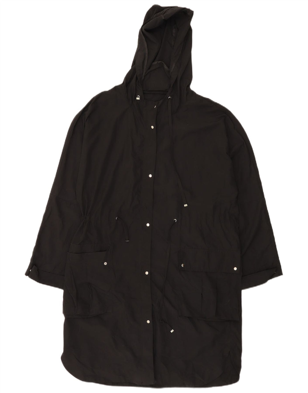 Capa de chuva feminina com capuz solto Zara UK 14 poliéster preto médio