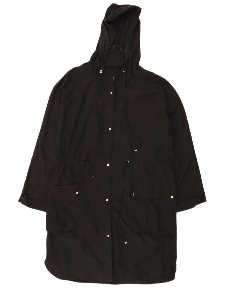 Capa de chuva feminina com capuz solto Zara UK 14 poliéster preto médio
