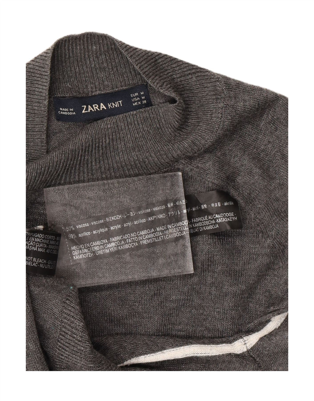 Suéter feminino ZARA com gola tartaruga Reino Unido 12 viscose cinza médio