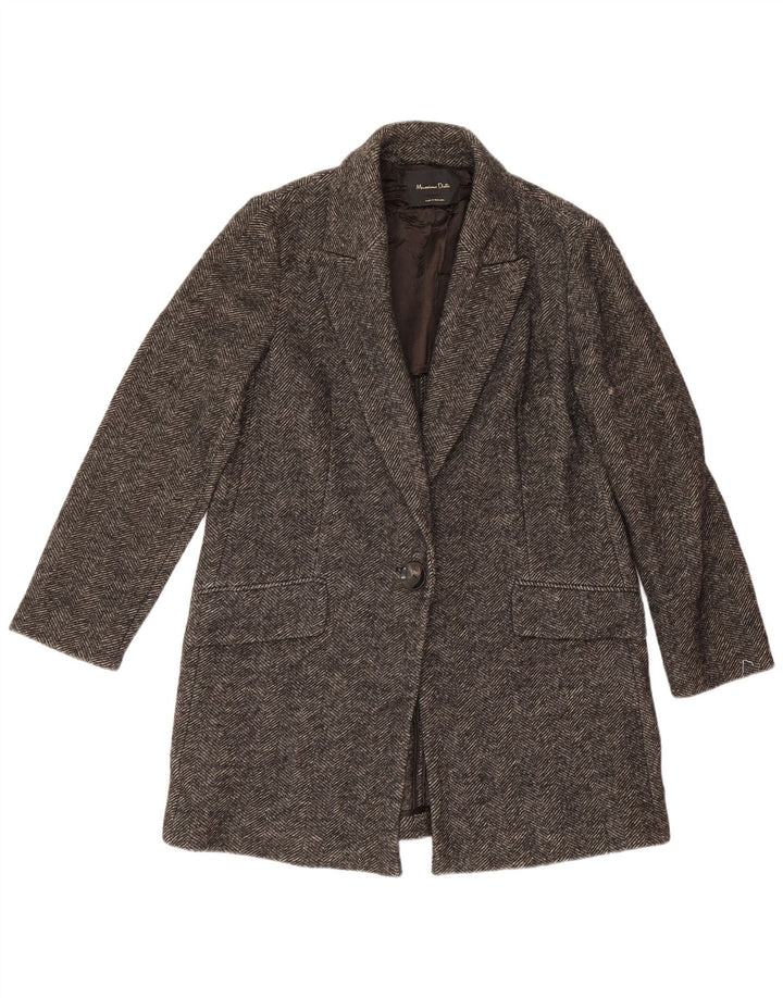 Jaqueta blazer feminina Massimo Dutti com 1 botão Reino Unido 14 espinha de peixe cinza médio
