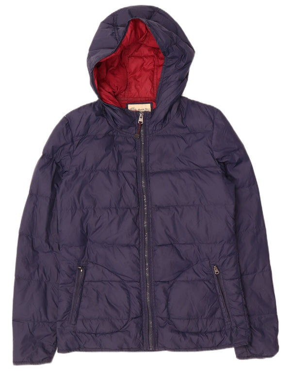 Jaqueta feminina acolchoada com capuz FAT FACE UK 10 pequena azul marinho nylon