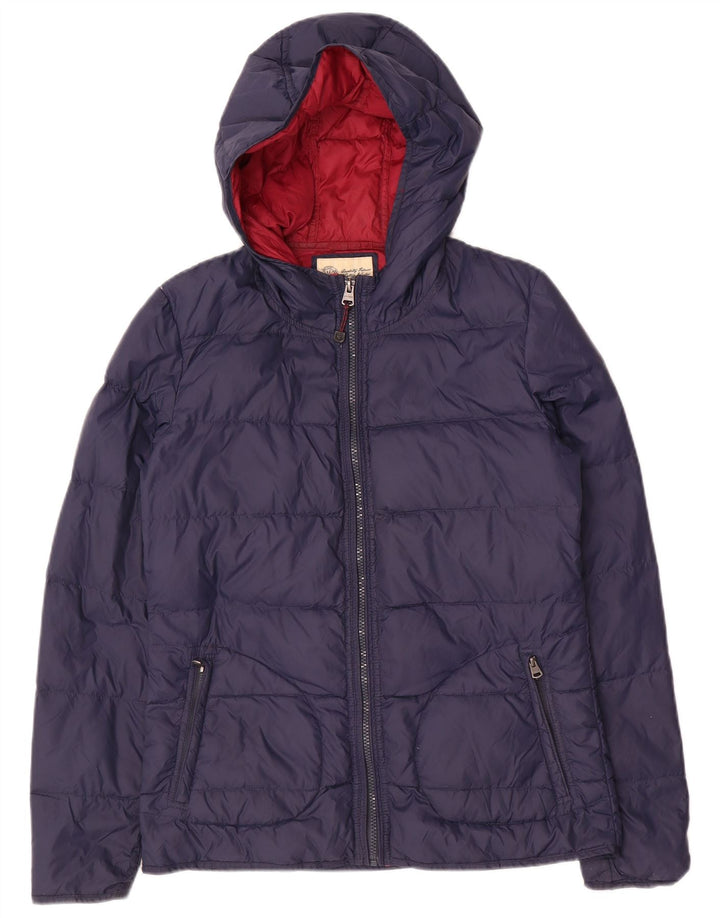 Jaqueta feminina acolchoada com capuz FAT FACE UK 10 pequena azul marinho nylon