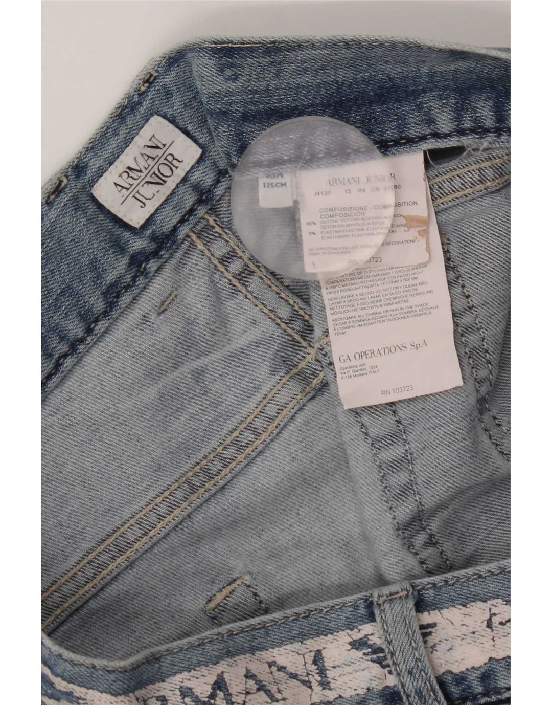 Shorts jeans para meninos Armani 15-16 anos W34 algodão azul