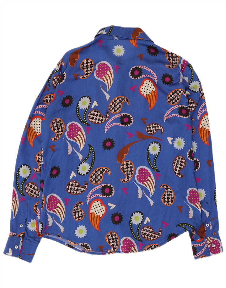Camisa feminina vintage blusa IT 42 azul médio paisley poliamida