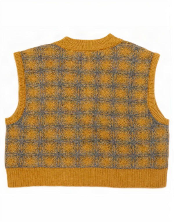 Zara Womens Crop Oversized Colete Regata Reino Unido 10 Pequeno Xadrez Amarelo