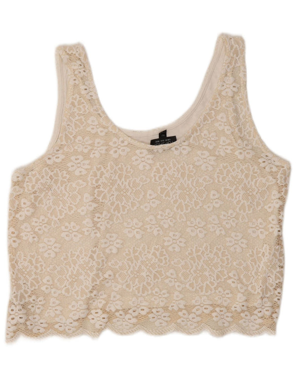 Topshop feminino cropped renda cami top UK 12 poliéster floral esbranquiçado médio