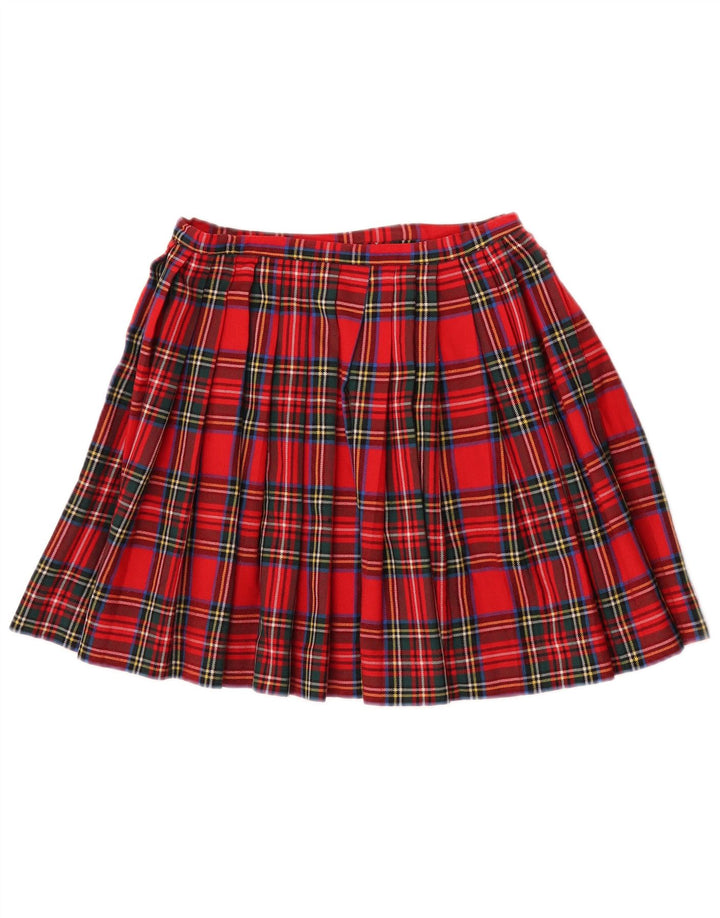Mini saia plissada feminina vintage IT 44 médio W26 xadrez vermelho lã nova