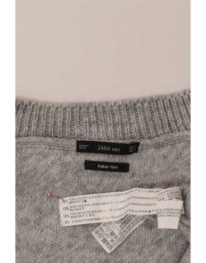 Suéter Zara feminino assimétrico com decote em V grande tamanho Reino Unido 10 pequeno cinza