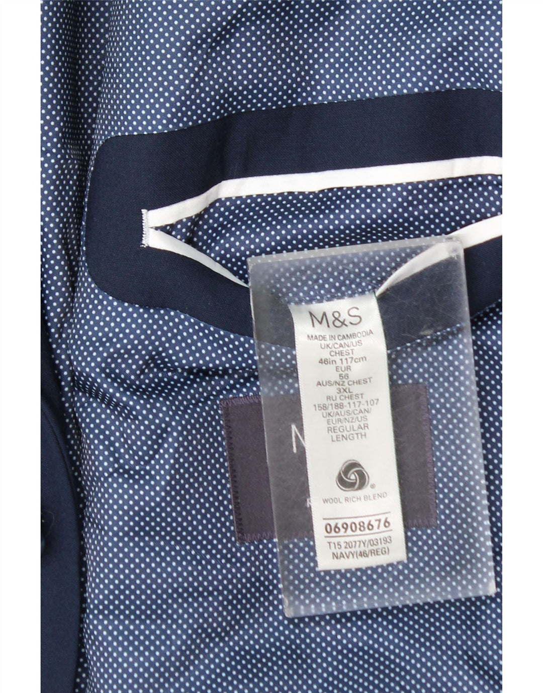 Jaqueta blazer masculina de 2 botões Marks & Spencer EU 56 3XL lã azul marinho