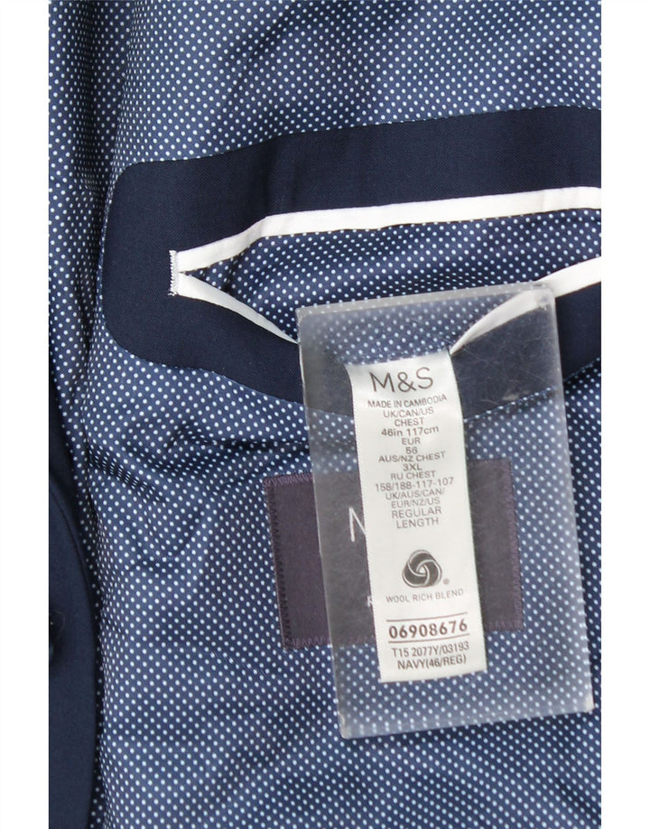 Jaqueta blazer masculina de 2 botões Marks & Spencer EU 56 3XL lã azul marinho