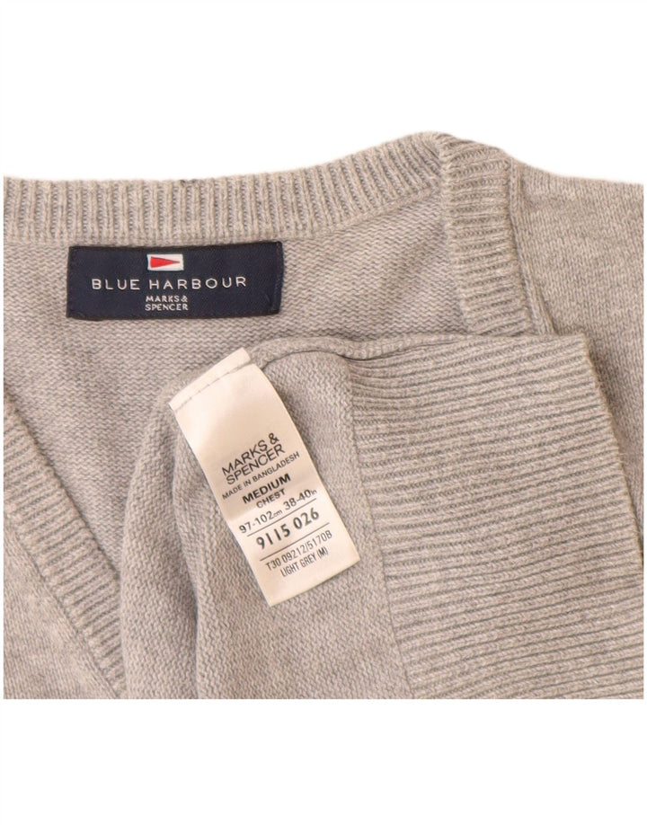 Regata masculina Marks & Spencer Blue Harbor Vest, algodão manchado cinza médio