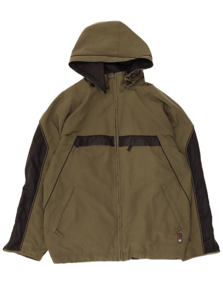 Jaqueta corta-vento masculina Champion com capuz UK 38 Medium Khaki Colourblock