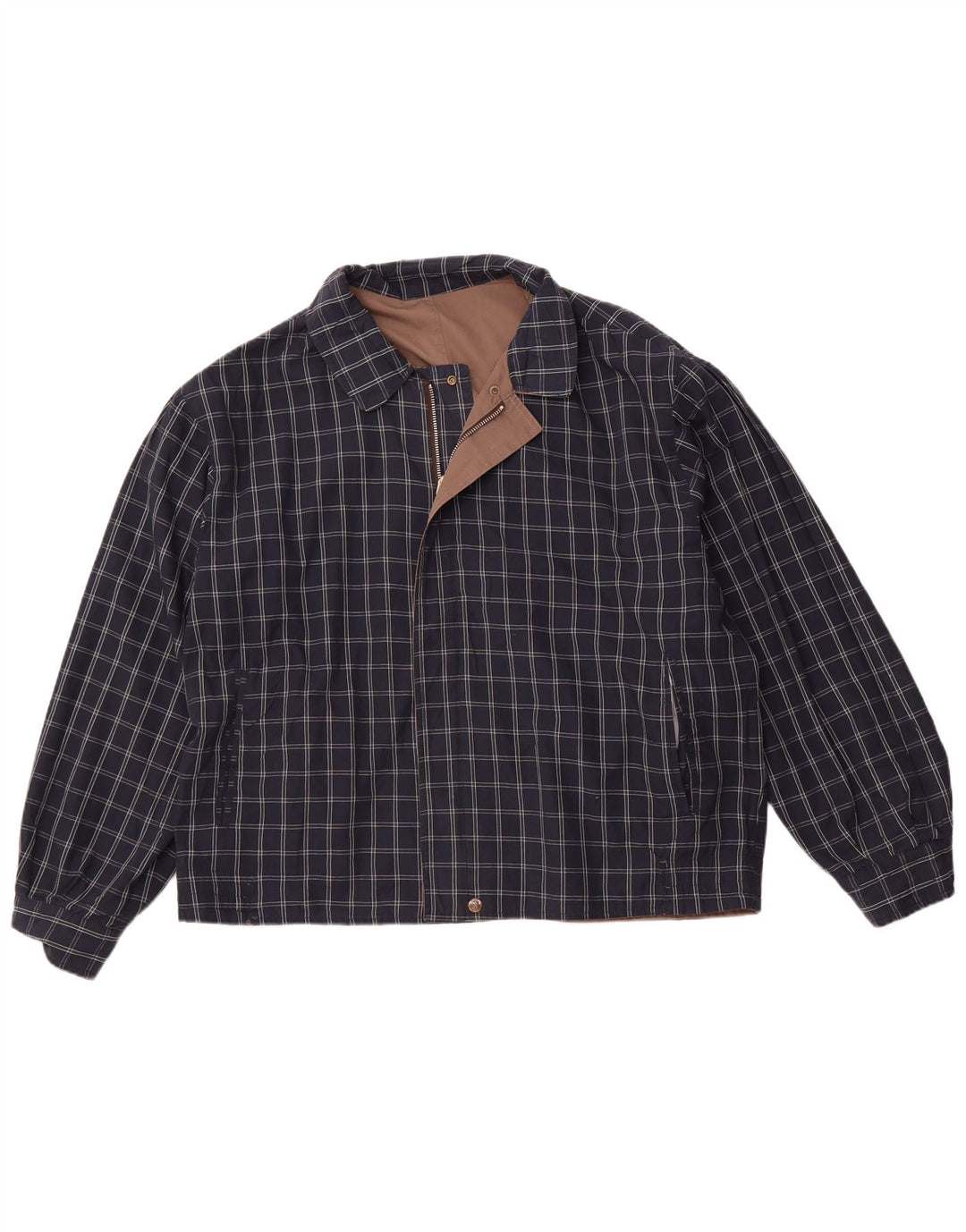 Jaqueta reversível masculina VINTAGE UK 40 grande poliéster xadrez marrom