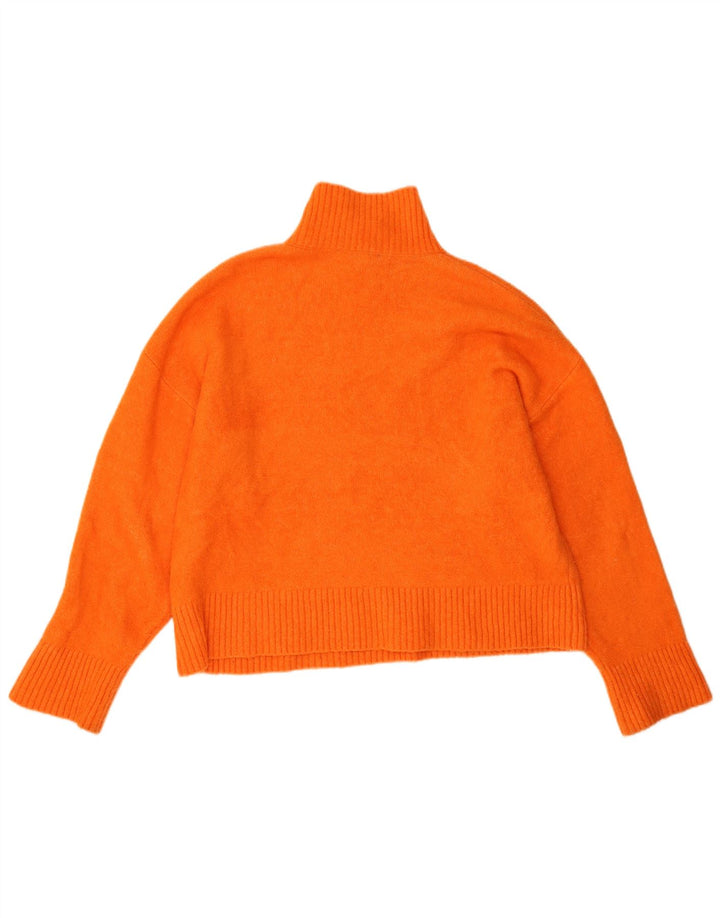Suéter feminino Zara com gola alta e gola tartaruga, Reino Unido 16, grande, laranja, acrílico