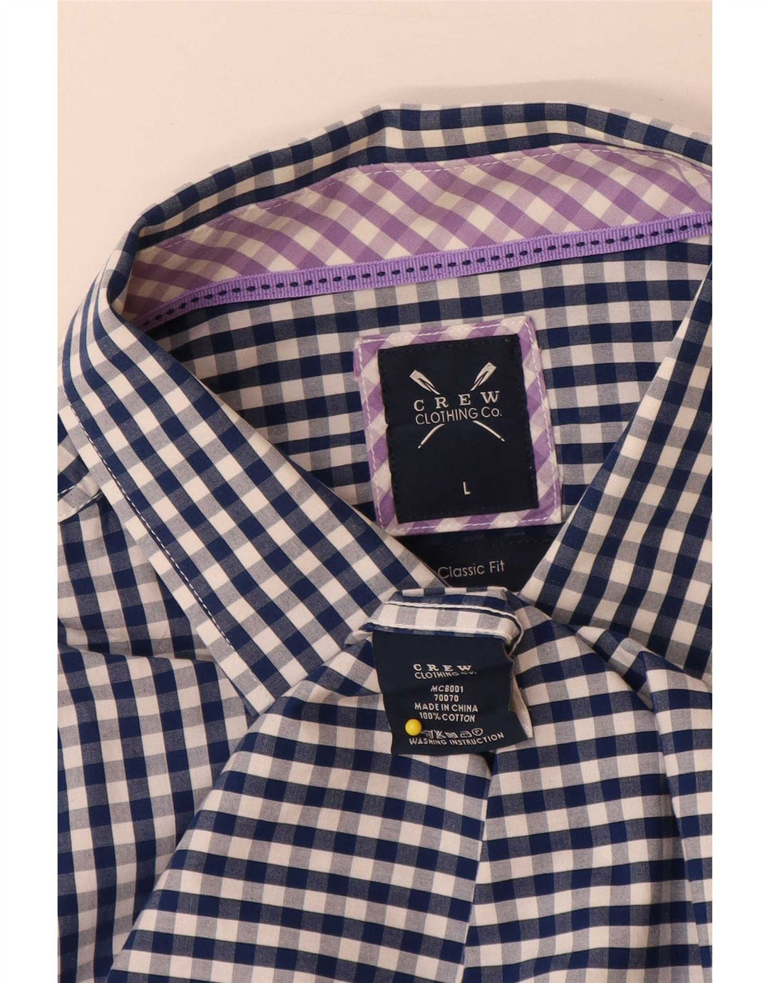 Crew Clothing Camisa masculina clássica de ajuste grande algodão guingão azul