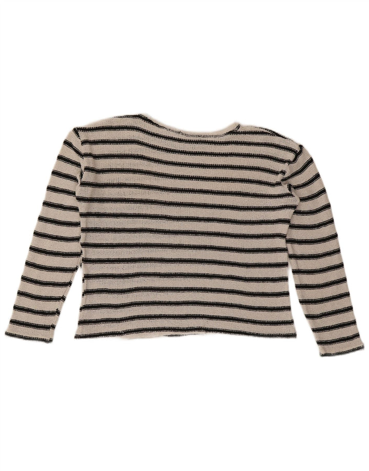 Zara Womens Oversized Crop Top UK 10 Pequeno Listrado Branco
